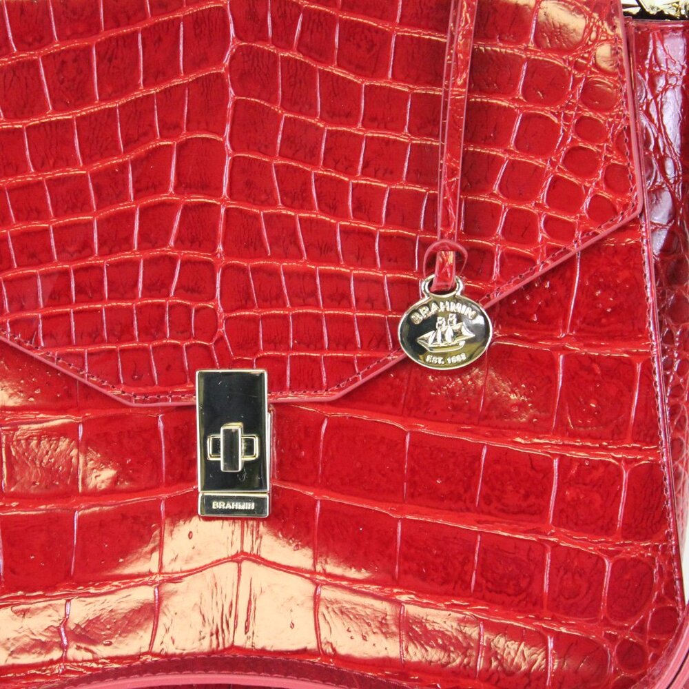 Brahmin Adrian Satchel Red Melbourne Croc Embossed Leather NWOT Dust Bag Cross - Picture 3 of 11